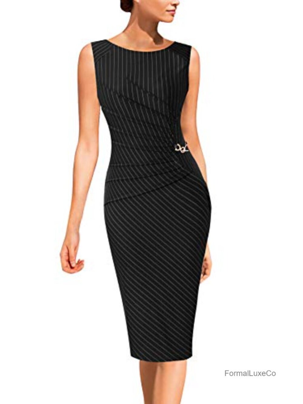Elegant Ruched Slim Sheath Bodycon Work Dress